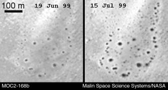Changing dark spots on Mars
