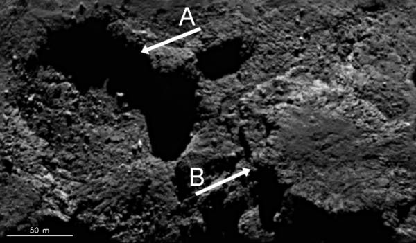 On the left (position A) there is a 150 m diameter pit. To the right (position B) is a similar sized block sitting on the surface.